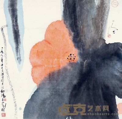 荷花 镜片 设色纸本 68.5×66.8cm