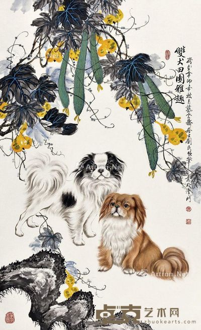 刘民强 双犬图 109×67cm