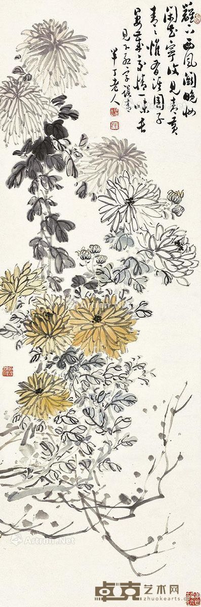 陈半丁 秋菊图 105×34cm