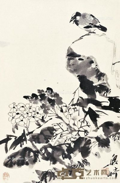 梁崎 雀鸟 46×31cm