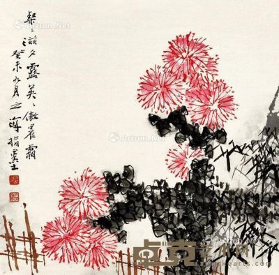 王之海 指画红菊 68×68cm