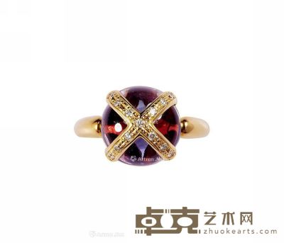 天然石榴石及紫水晶配钻石戒指 --