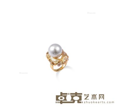 白色珍珠配钻石戒指 --