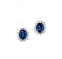 3.67及3.88克拉天然蓝宝石配钻石耳钉 （一对）