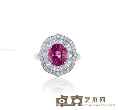 5.13克拉天然斯里兰卡艶彩粉红色蓝宝石配钻石戒指 --