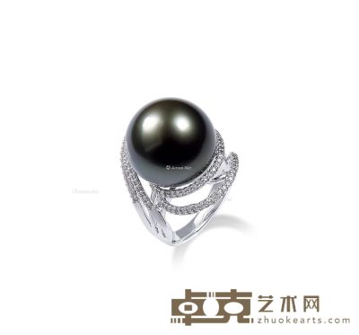 黑色珍珠配钻石戒指 --