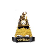1850年 法国 青铜鎏金渔女塑像壁炉钟