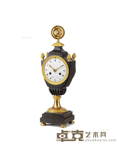 1800年 法国 花瓶样式铜鎏金着黑色台钟 38×12×10cm