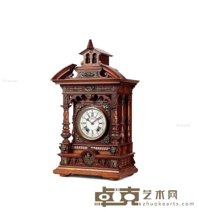 1900年 法国 胡桃木镶铜饰座钟 59.5×33.5×22cm