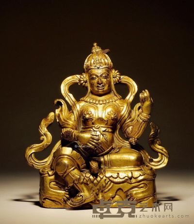 17世纪 铜鎏金持国天王 高19.5cm
