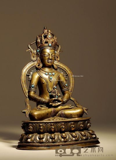 13世纪 铜无量寿佛（错银错红铜） 高19cm