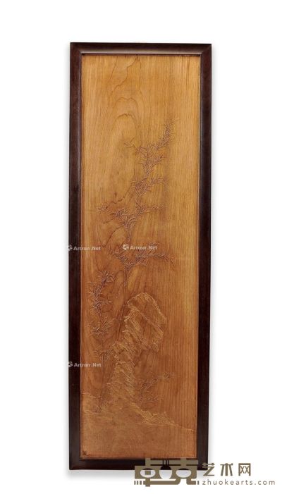 当代 金丝楠木雕“竹石图”挂屏 105×34.5cm