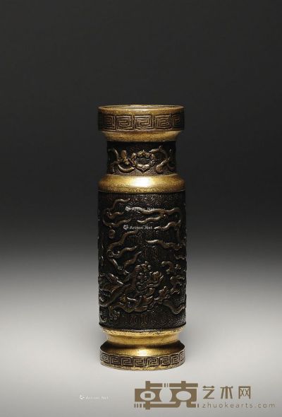 明 铜鎏金龙凤纹香瓶 高10.5cm