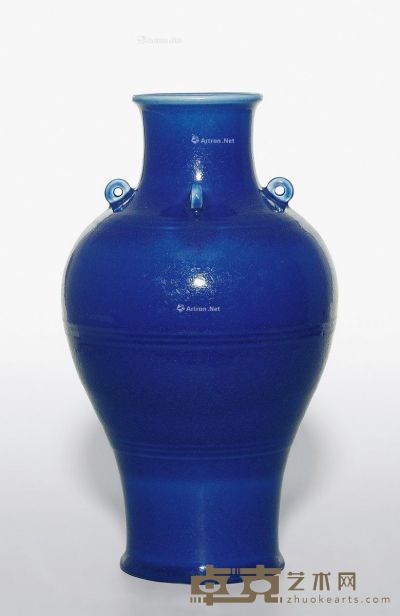 清18世纪 蓝釉弦纹四系瓶 高34.5cm