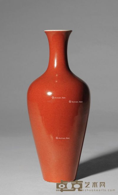 清18世纪 珊瑚红釉撇口瓶 高22cm