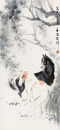 刘旦宅 柳荫双骏