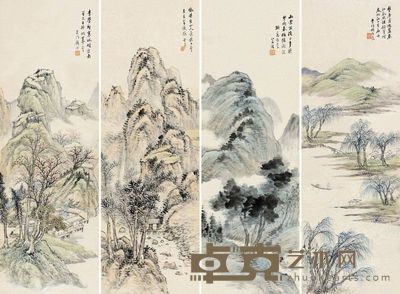 顾沄 寒林烟峦 95×31.5cm×4?