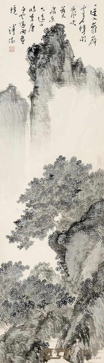 溥儒 丛林远山 95.5×27.5cm