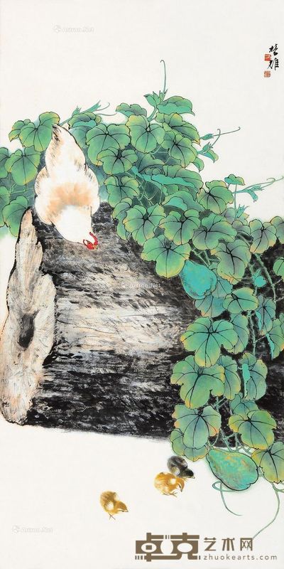 方楚雄 母子觅食 134.5×67.5cm