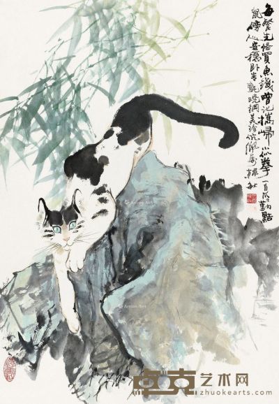 韩敏 猫趣图 68×47cm