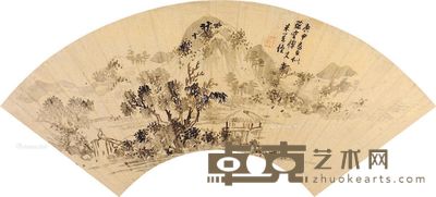 米万钟 溪桥卢亭 18×52cm