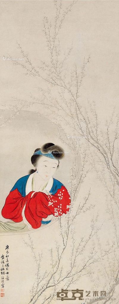 胡锡珪 白梅仕女 96×38cm