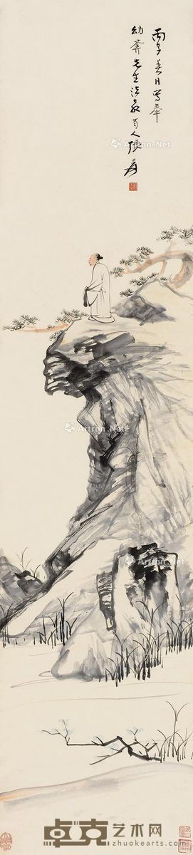 张大千 春山高隐 140.5×32cm