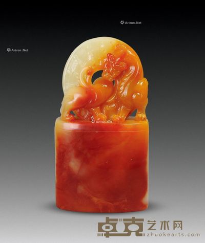 三色芙蓉螭虎穿环钮章 4.6×1.9×8.6cm
