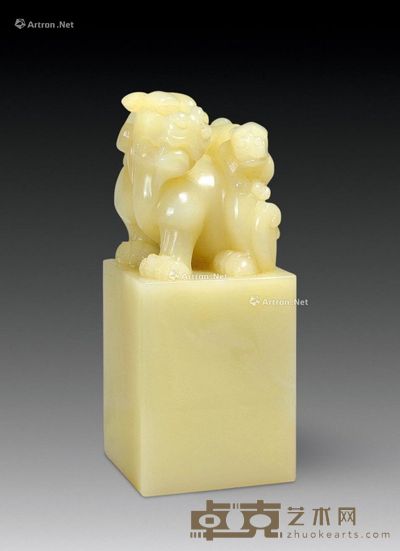 白芙蓉双兽方章 3×3×7.3cm