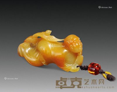 清 糖玉童子戏鸟坠 长6.5cm