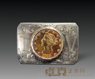 嵌美国1899年金币纯银皮带扣 长5cm