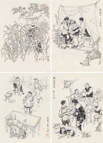 1952年作 人物插图原稿 （九幅） 纸本