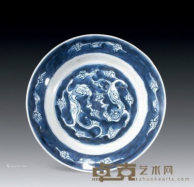 清早 青花螭龙纹盘 口径20.6cm