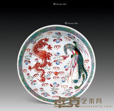 清 粉彩龙凤纹碟 口径17.8cm