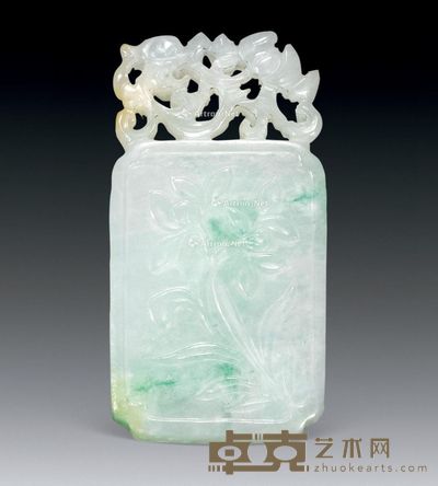 清 翡翠花卉诗文牌 --