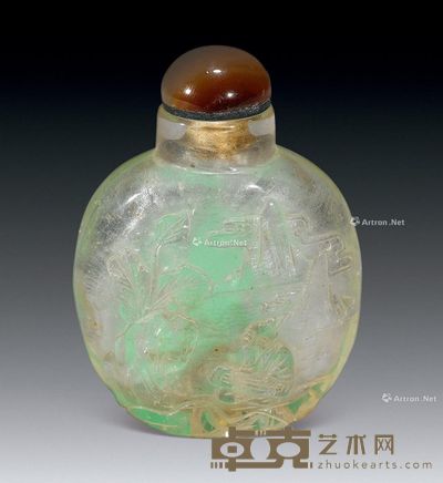 清 水晶山水人物鼻烟壶 高6.5cm