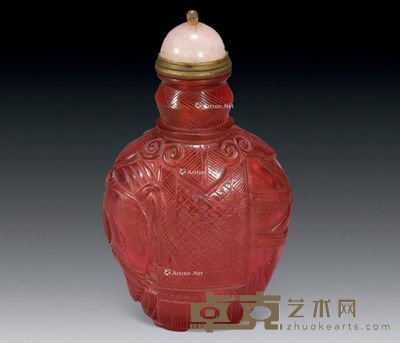 清乾隆 “乾隆年制”款太平有象红料鼻烟壶(造办处造) 高7.7cm