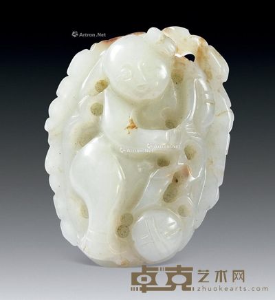 清 红皮白玉守业童子 5×3.9×1.9cm