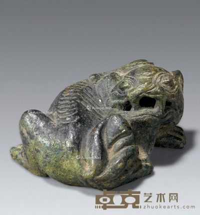 明或更早 独角兽青铜镇纸 4×8×6.5cm