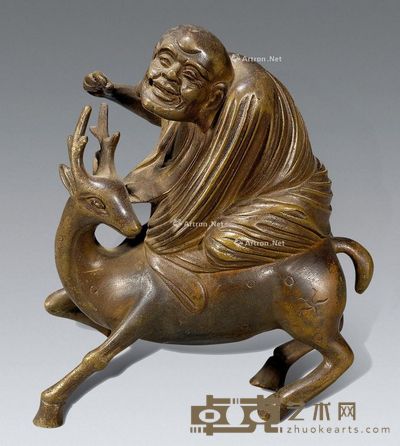 清 骑鹿罗汉 高14cm