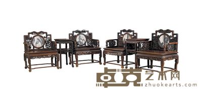 清中 酸枝背嵌大理石太师椅 (六套件) 100×64cm×2