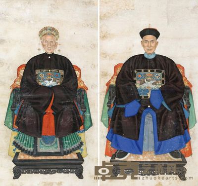 佚名 六品文官母子肖像 135×72cm×2