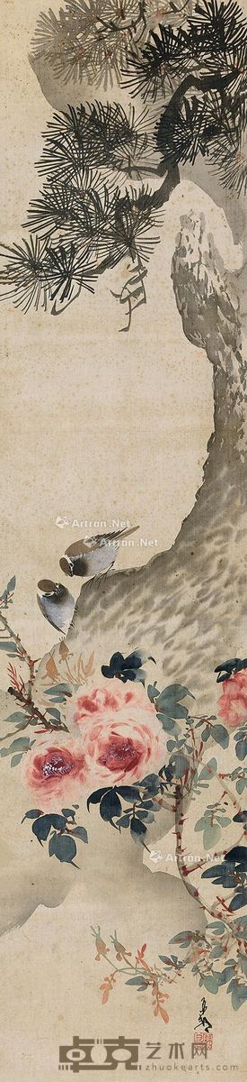 大仓雨村 富贵长寿图 115×27cm