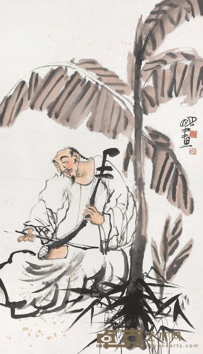 王明明 老人拉二胡 68×38cm