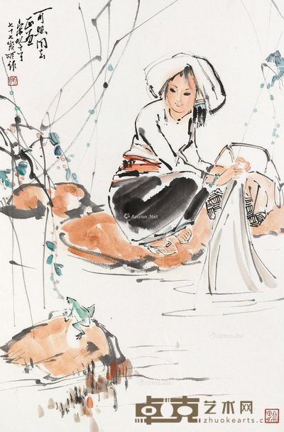 宋吟可 浣纱图 69×45cm