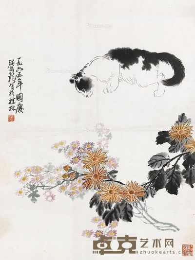 张家瑶 猫菊图 65×49cm