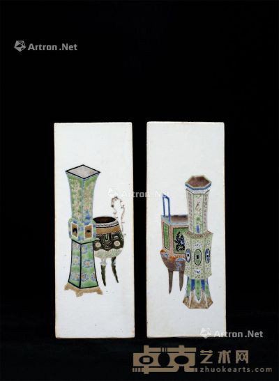 清 “钟鼎博古”瓷板 （一对） 33.5×12cm×2
