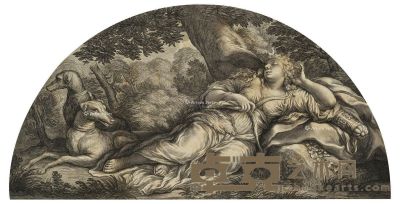 彼得·科尔托纳 17世纪 戴安娜女神 铜版画 20×33cm
