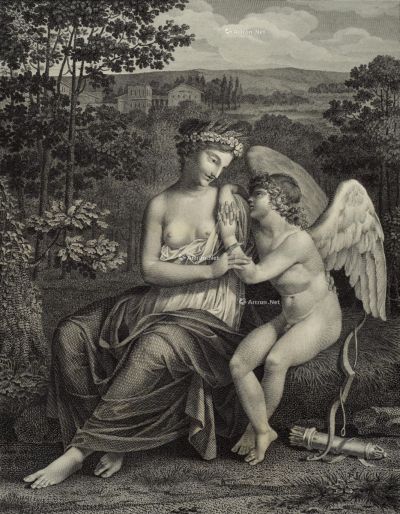 阿纳托利·德孚日 1796年作 希望女神安慰爱神丘比特 原版版画