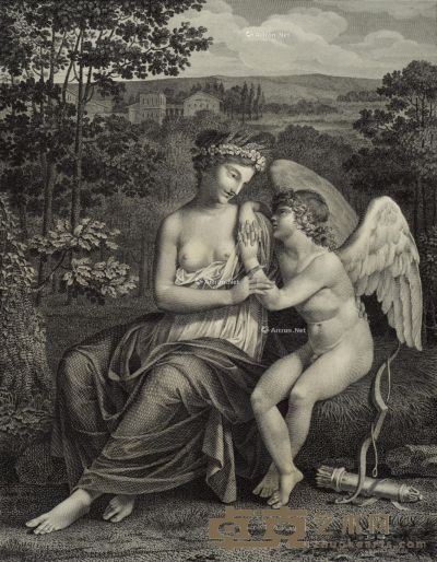 阿纳托利·德孚日 1796年作 希望女神安慰爱神丘比特 原版版画 44×32.5cm